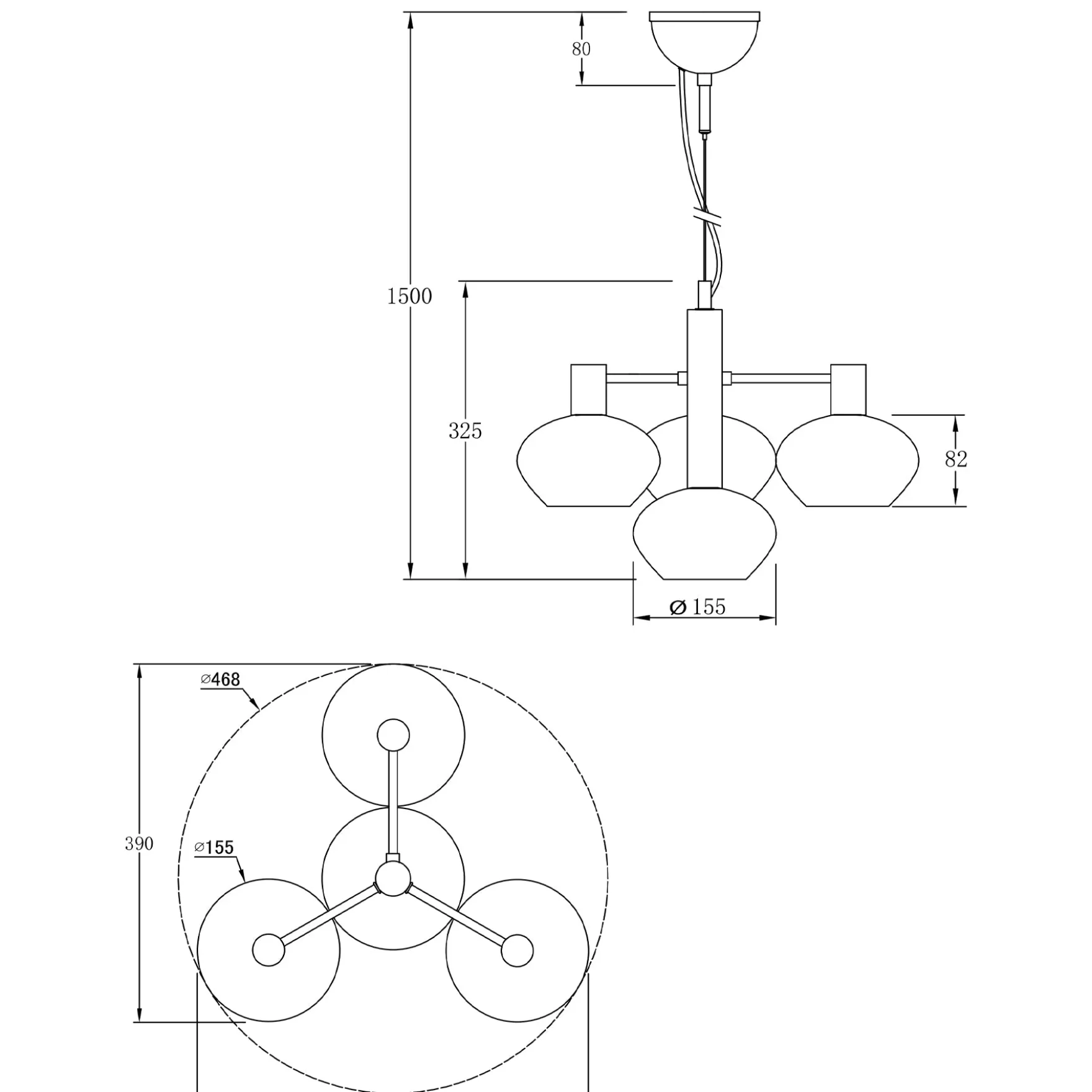 Bell 4-lys pendel messing/amber