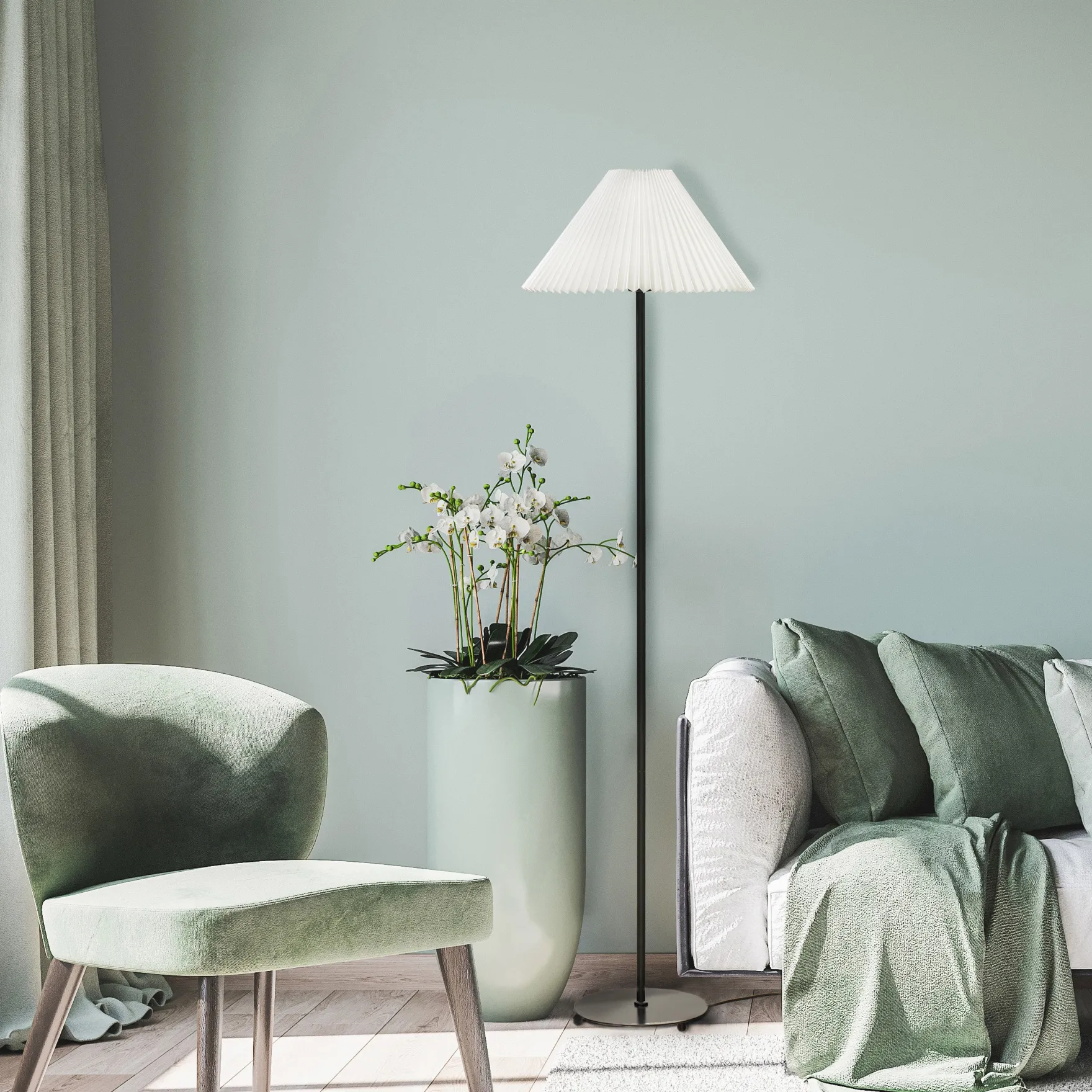 Ester gulvlampe sort/hvit m/skjerm