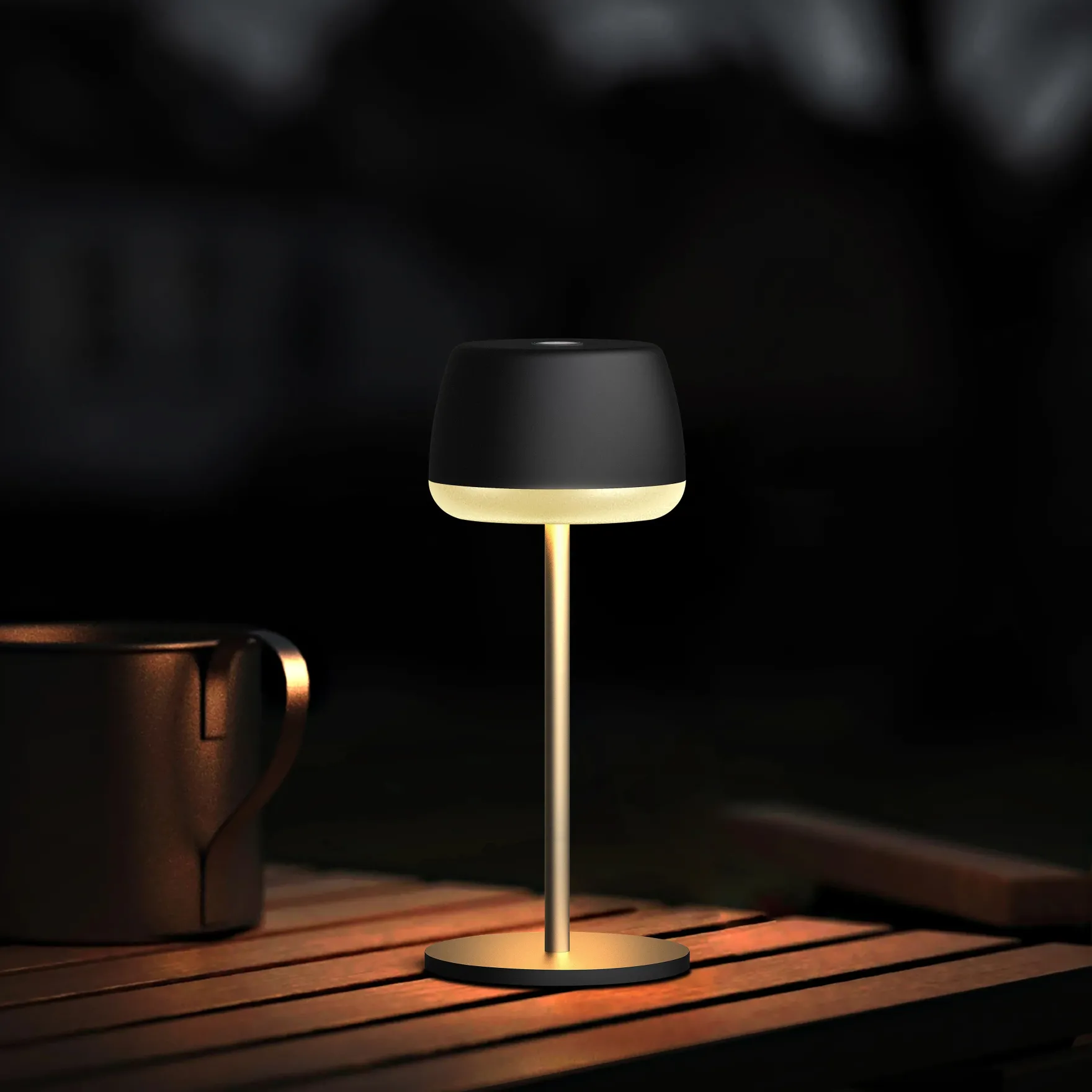 Gløtt bordlampe oppladbar sort