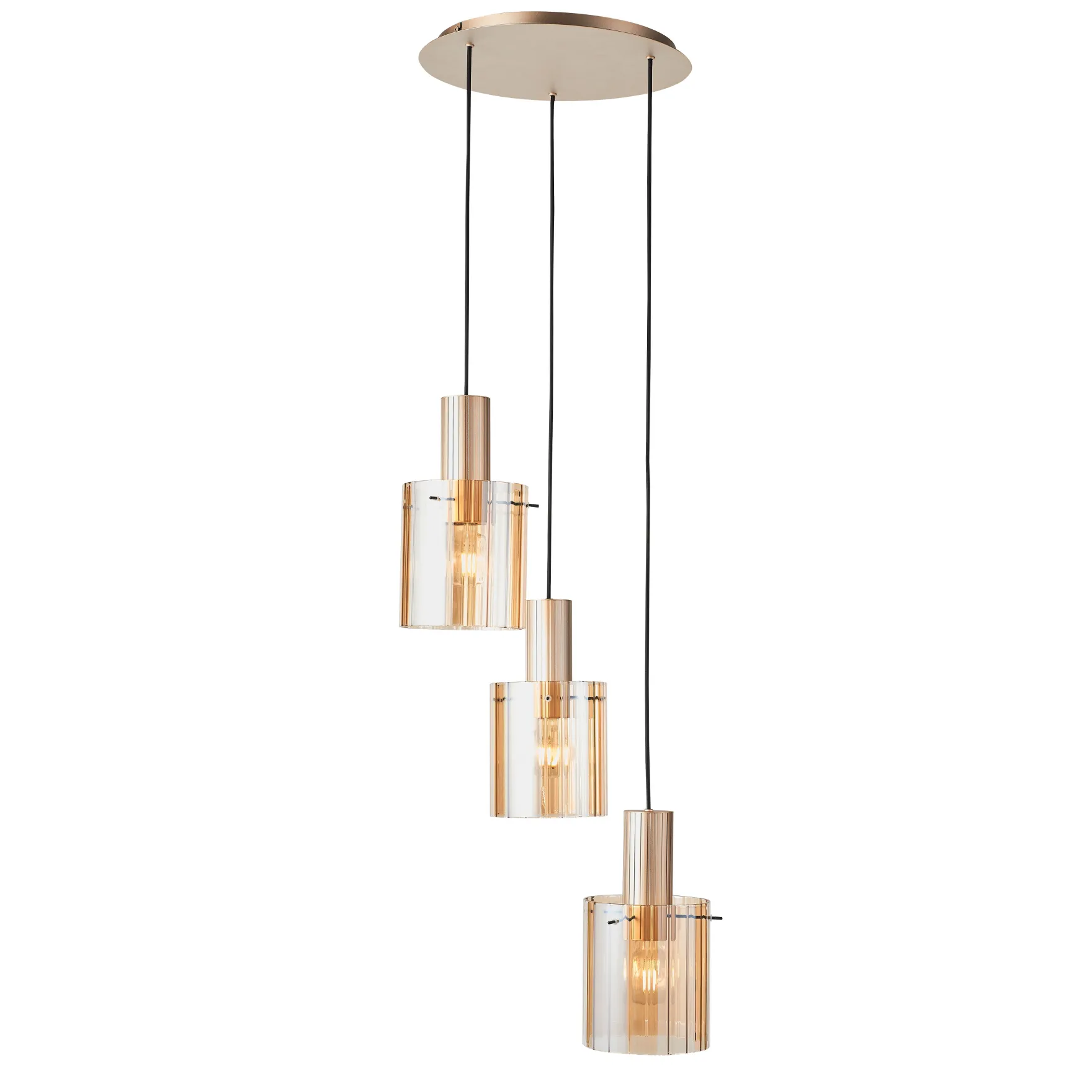 Kvarts 3-lys takpendel E27 gull/champagne