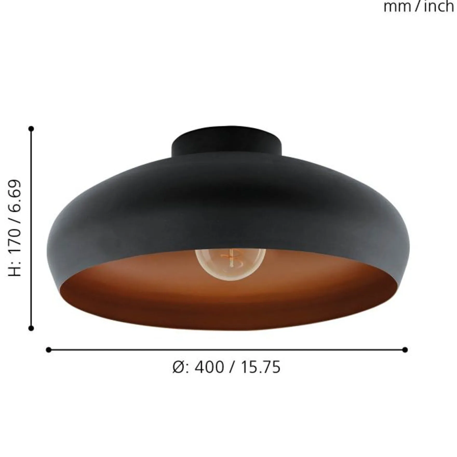 Mogano takplafond 40cm sort/oransje