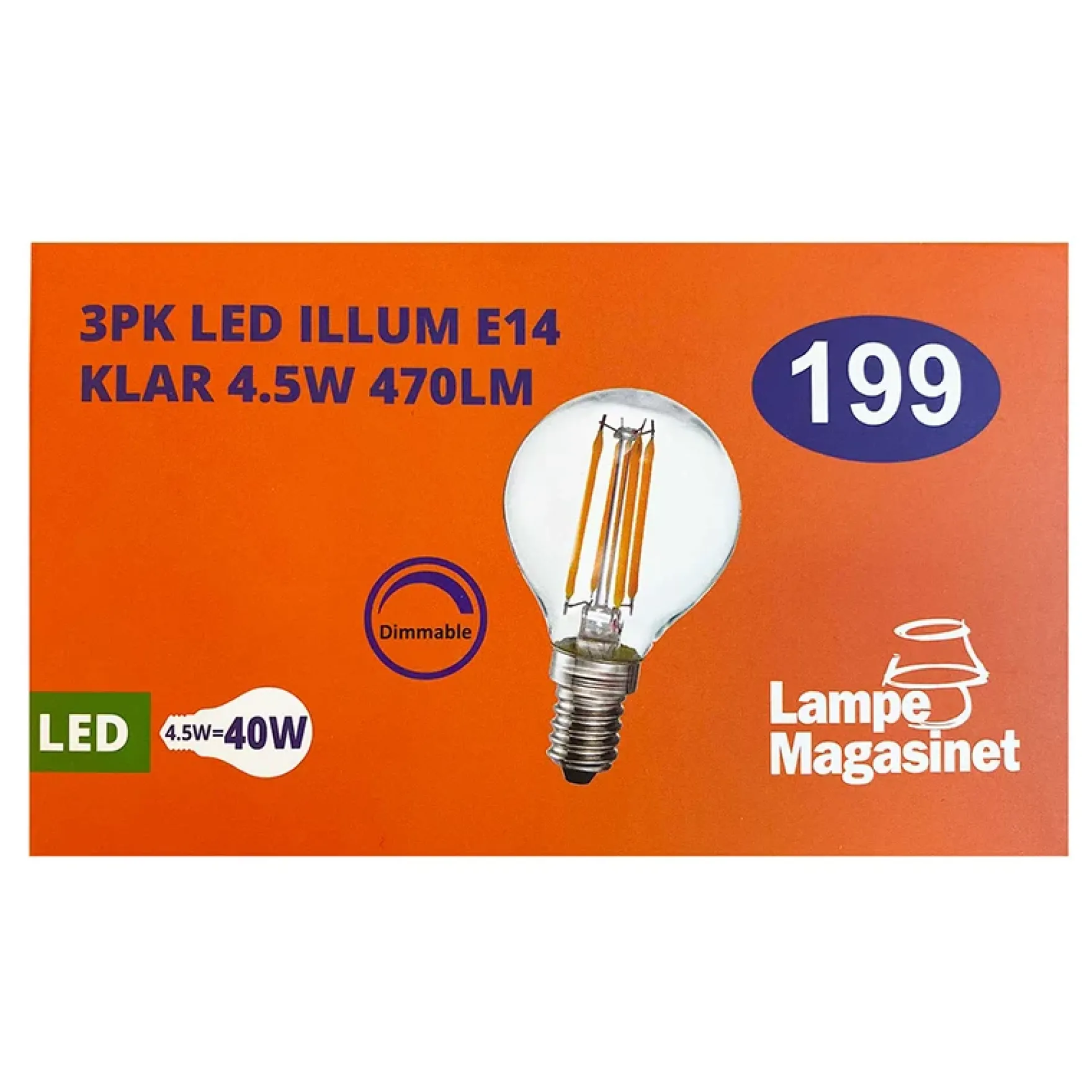 3pk LED E14 illum klar 4.9W dimbar
