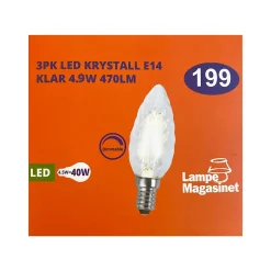 3pk LED E14 krystall klar 4.9W dimbar