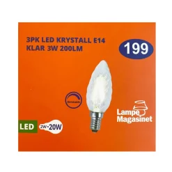 3pk LED E14 krystall klar 3W dimbar