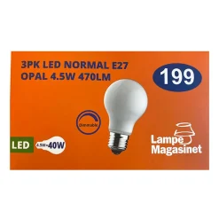 3pk LED E27 normal opal 4.9W dimbar