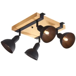 Point 4-lys taklampe kvadrat sort/natur