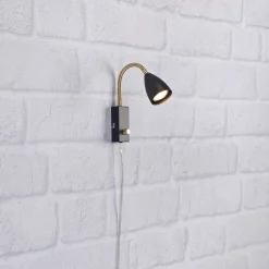 Shiro vegglampe sort/messing m/dim